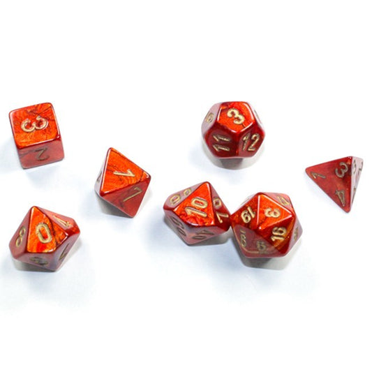 Mini Scarab Scarlet & Gold 7 Dice Set