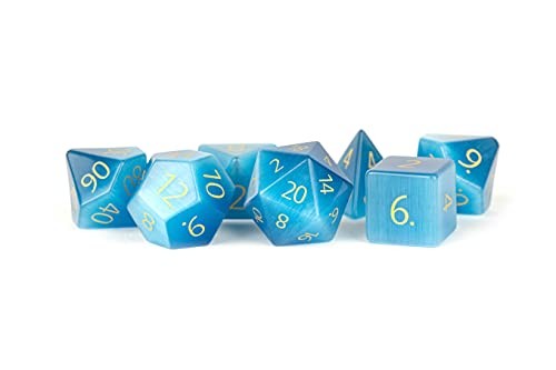 Gemstone Cat's Eye Aquamarine 7 Dice Set