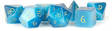 Gemstone Cat's Eye Aquamarine 7 Dice Set