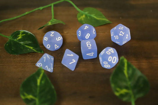 Frosted Blue and White 7 Set Dice