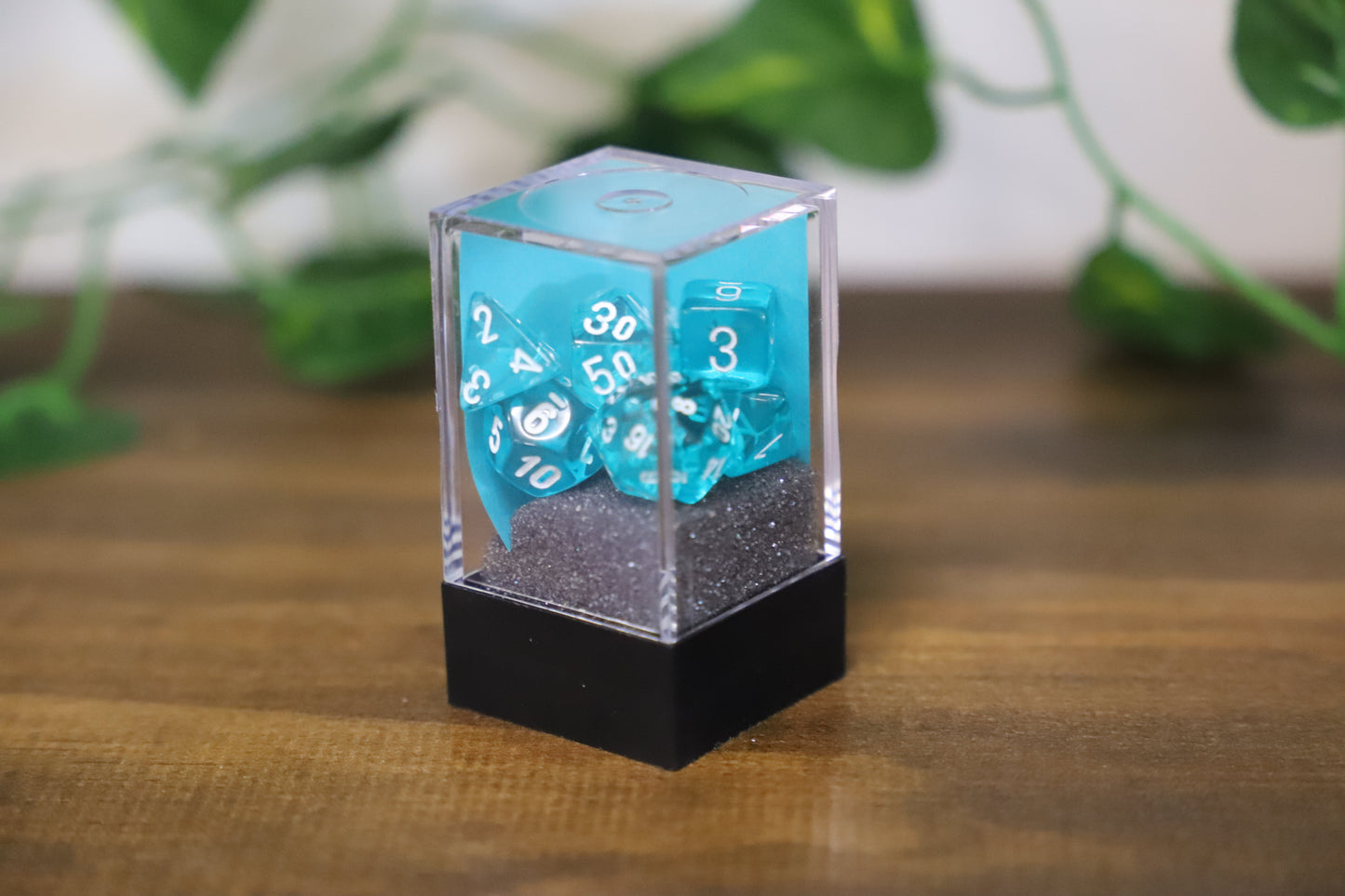 Mini Translucent Teal/white 7 Dice Set