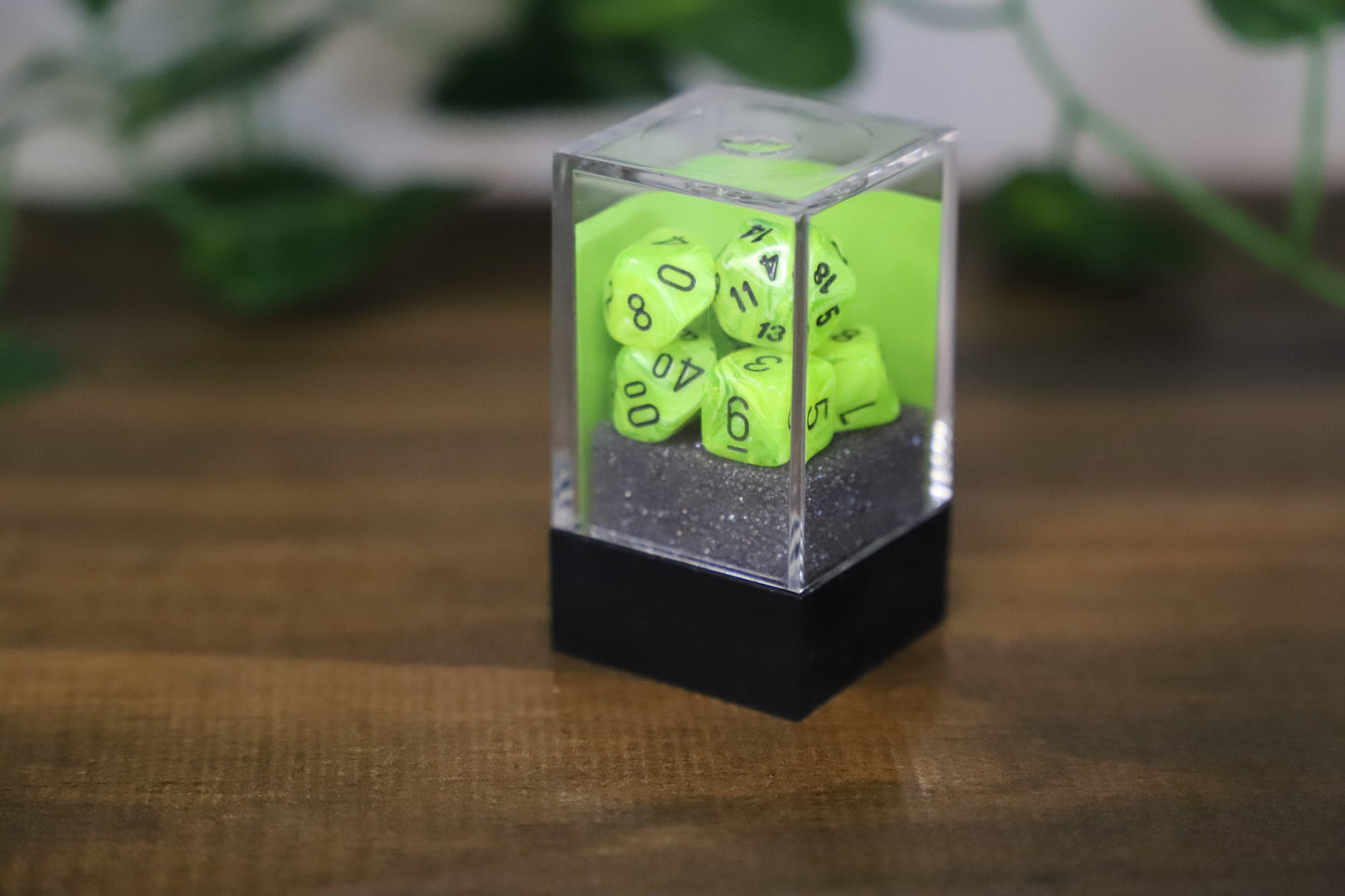 Mini Bright Green/black 7 Dice Set