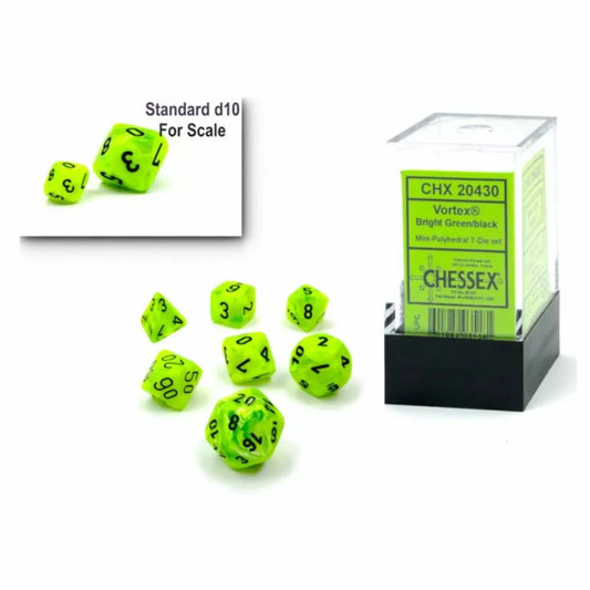 Mini Bright Green/black 7 Dice Set